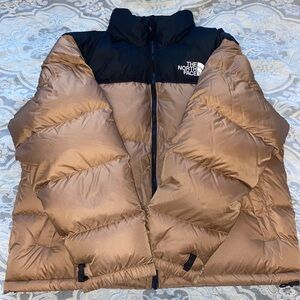 The North Face Brown and Black Hoodless Puffer Jacket